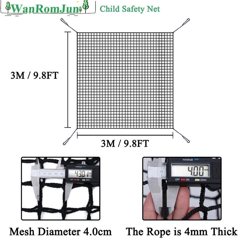 WanRomJun Climbing Cargo Net for Kids - Double Layers Heavy Duty Playground Safety Net, Outdoor Climbing Net for Treehouse Accessories, Backyard, Jungle Obstacle Training & Adventure(9.8x9.8ft),Black - Image 2